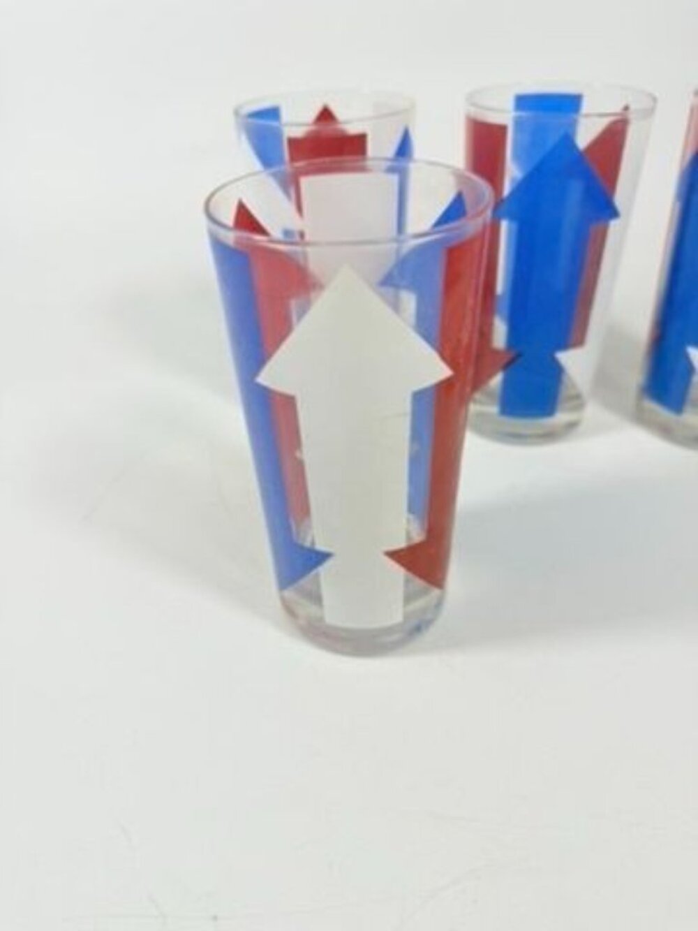 Highball Tall Bar Drinking Glasses Cera Vintage Mid 20th Century Red, White & Bl - Picture 3 of 16